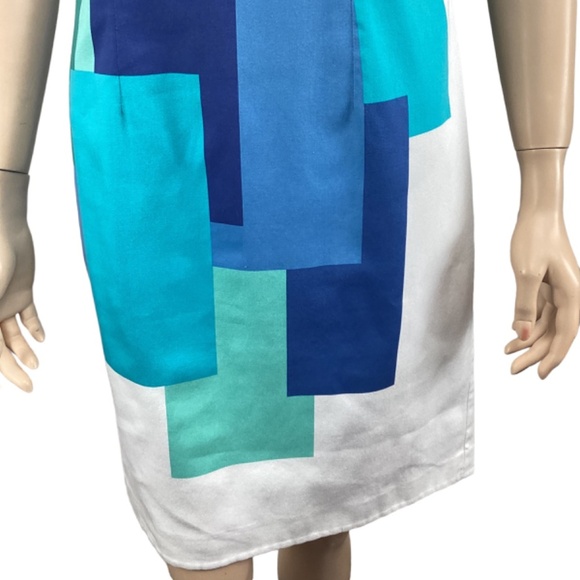 Chetta B Sleeveless Lined Dress Size 6 White Blue Wedding Guest Summer Spring - Picture 6 of 8